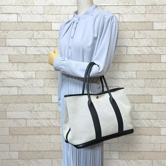 HERMES Handbag leather canvas Garden party PM used - Picture 6 of 8